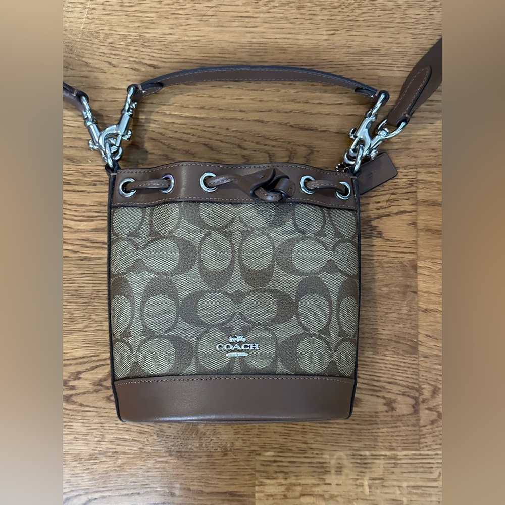 NWOT Coach Mini Bucket Bag In Signature Brown and Tan Canvas - Picture 5 of 15